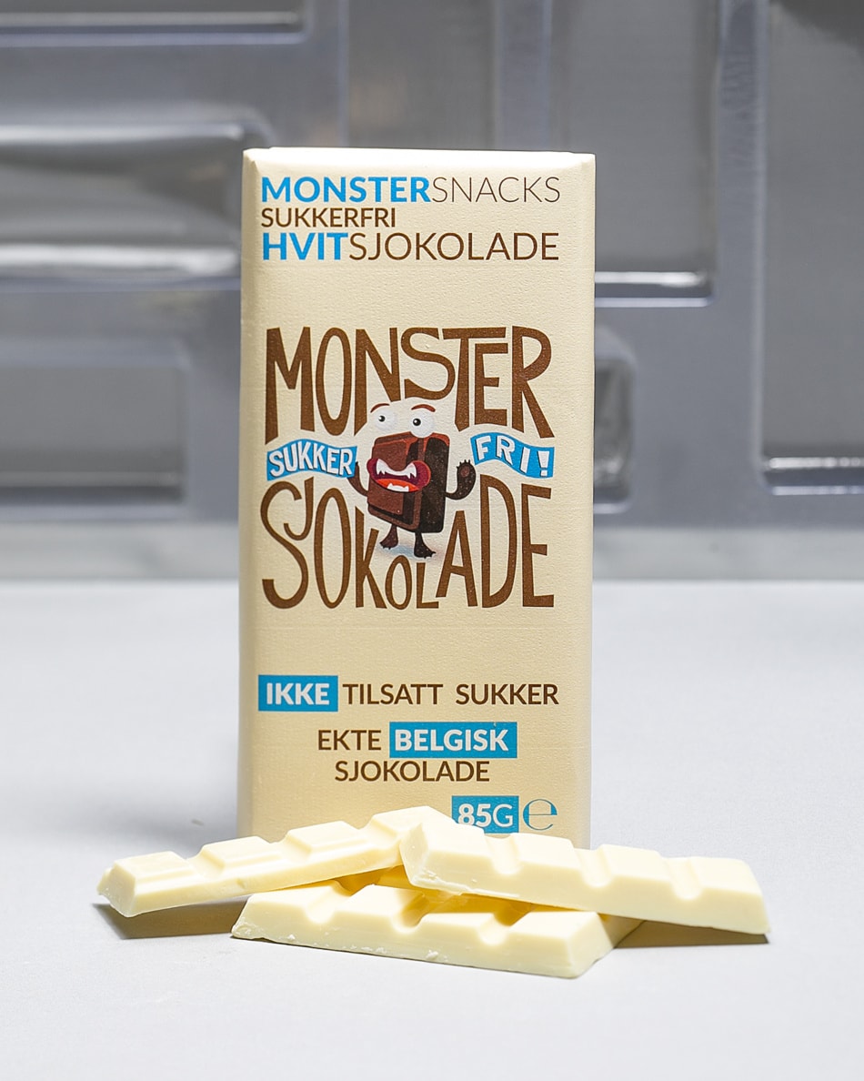 Monster Belgisk Hvit Sjokolade 85g - uten tilsatt sukker