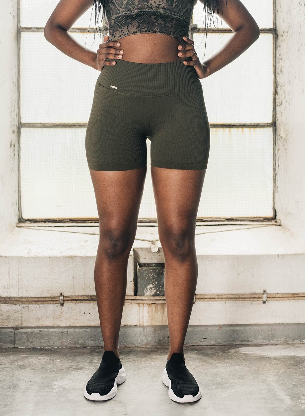 khaki biker shorts