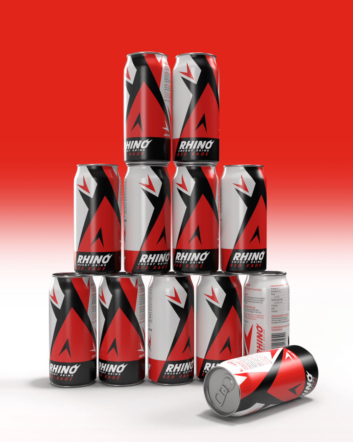 RHINO ENERGY 12x500ml - Red Rage - TOLVPAKNING!