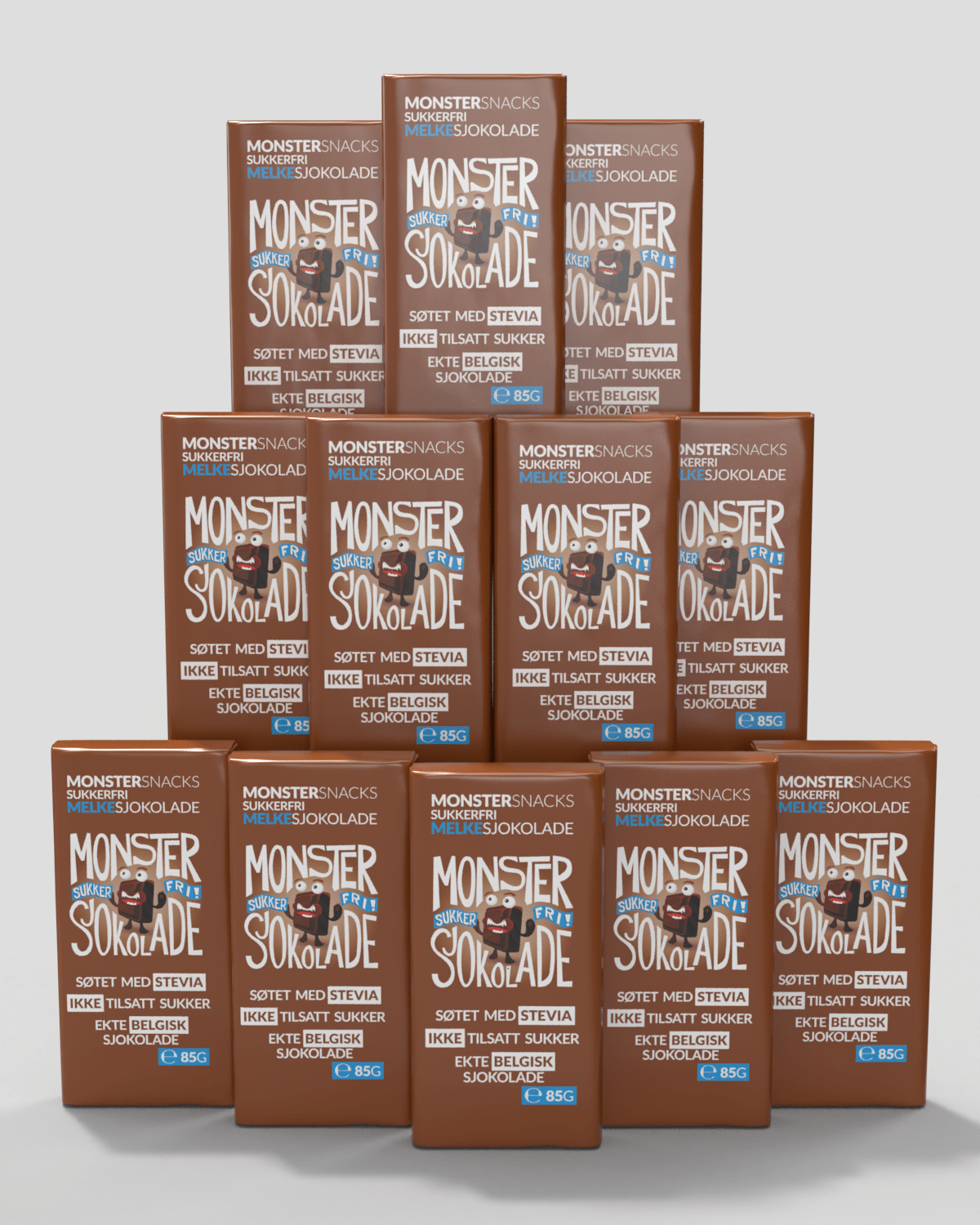 Monster Sukkerfri Belgisk Stevia Melkesjokolade (12-pack) - PAKKETILBUD