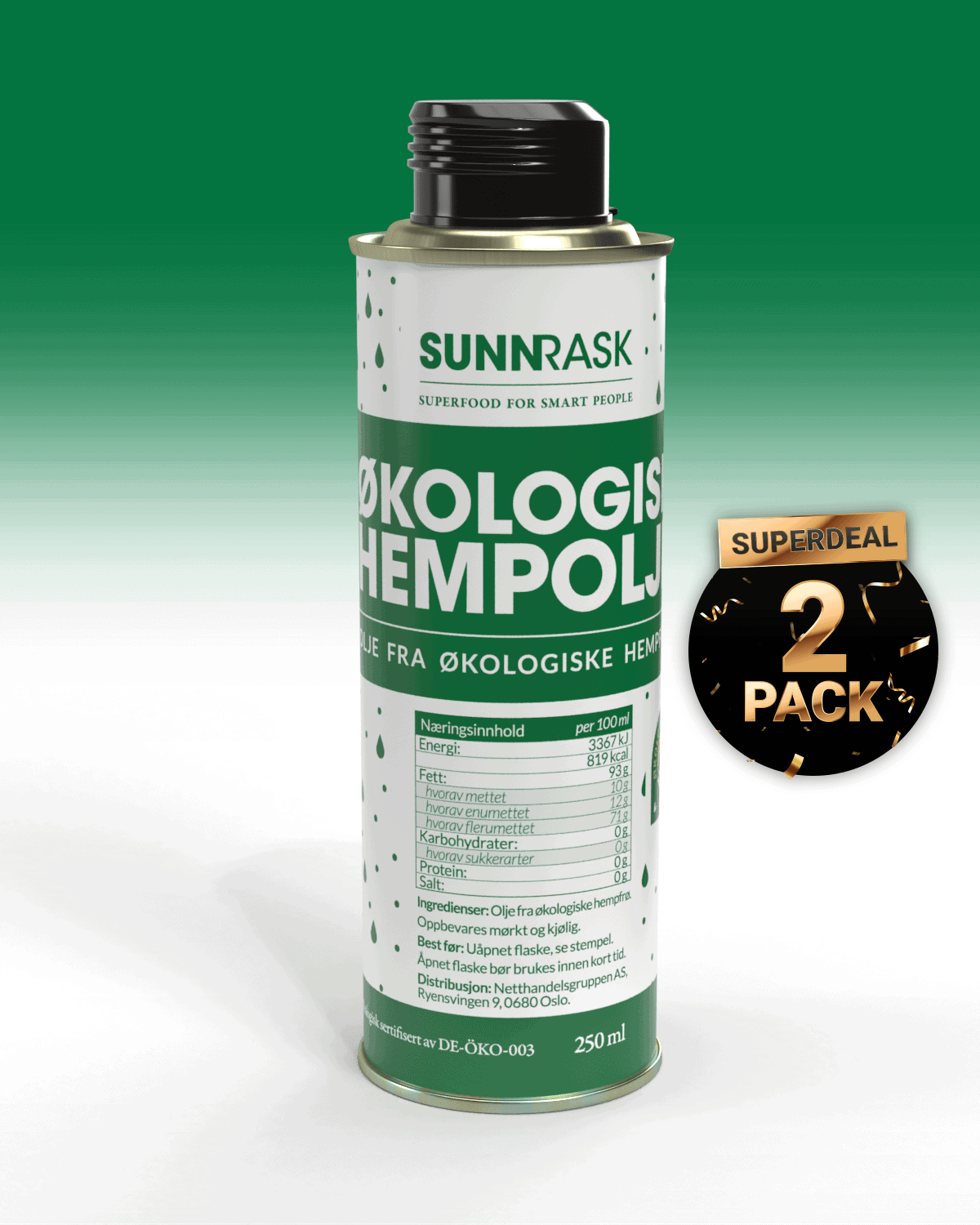 2-pack SunnRask Økologisk Hempfrøolje 250ml